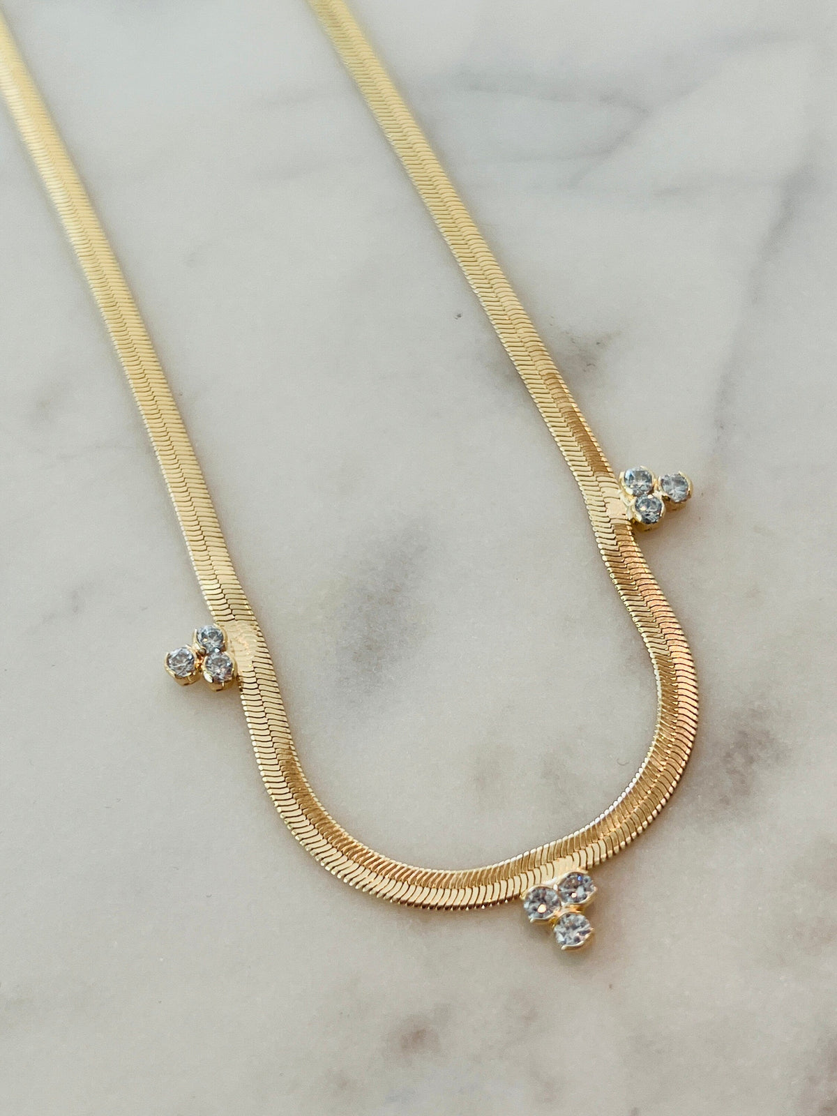 18KT Gold Filled Necklaces, Gold Filled CZ Herringbone Necklace | Sleek Dainty Chain Accent by HAUS OF MONOGRAM