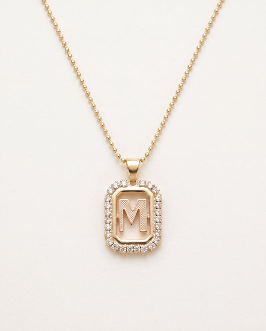 18KT Gold Filled Necklaces, Gold Filled CZ Initial Necklace | 13.5x17mm Pendant by HAUS OF MONOGRAM