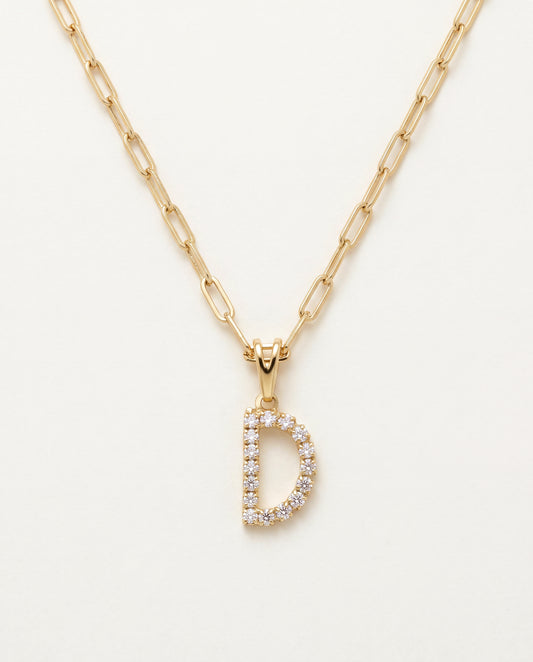 18KT Gold Filled Necklaces, Gold Filled CZ Initial Necklace | 13mm Pendant Chain by HAUS OF MONOGRAM