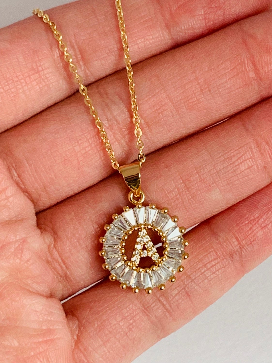 18KT Gold Filled Necklaces, Gold Filled CZ Initial Pendant Necklace | Various Chain Options by HAUS OF MONOGRAM