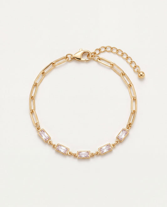 18KT Gold Filled Bracelets, Gold Filled CZ Paperclip Bracelet | 7” + 2” Extender by HAUS OF MONOGRAM