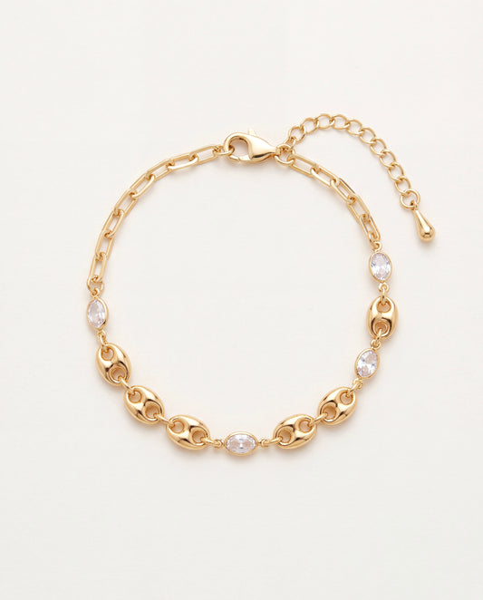 18KT Gold Filled Bracelets, Gold Filled CZ & Puff Paperclip Bracelet | 7” + 2” Extender by HAUS OF MONOGRAM