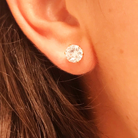 18KT Gold Filled Earrings, Gold Filled CZ Stud Earrings | 6mm Classic Everyday Sparkle by HAUS OF MONOGRAM