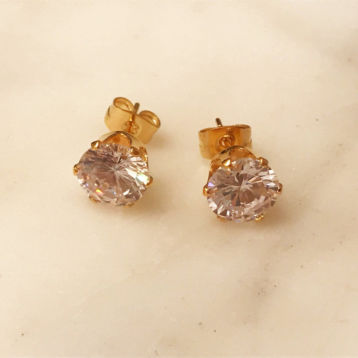 18KT Gold Filled Earrings, Gold Filled CZ Stud Earrings | 8mm Cubic Zirconia Everyday Sparkle by HAUS OF MONOGRAM