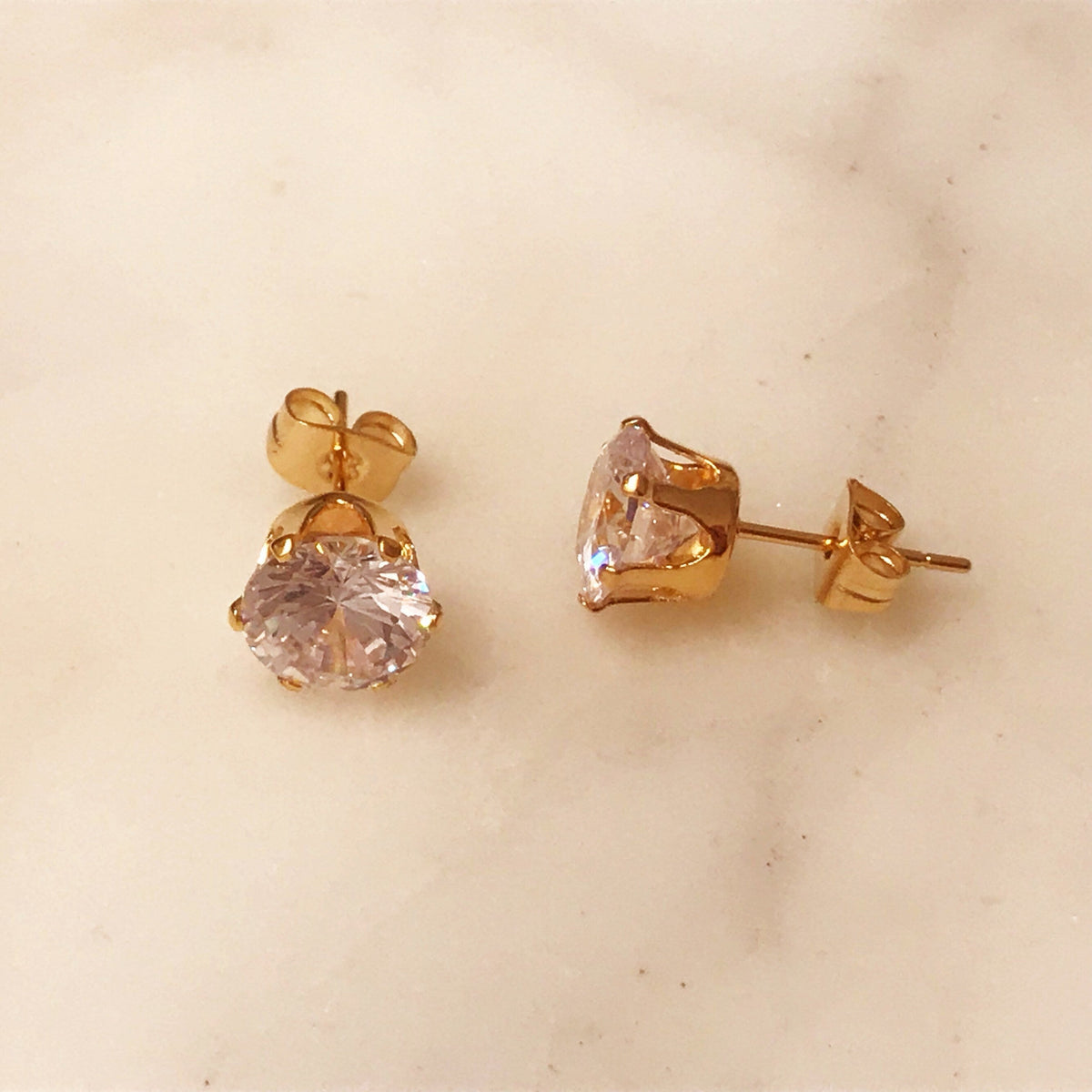 18KT Gold Filled Earrings, Gold Filled CZ Stud Earrings | 8mm Cubic Zirconia Everyday Sparkle by HAUS OF MONOGRAM