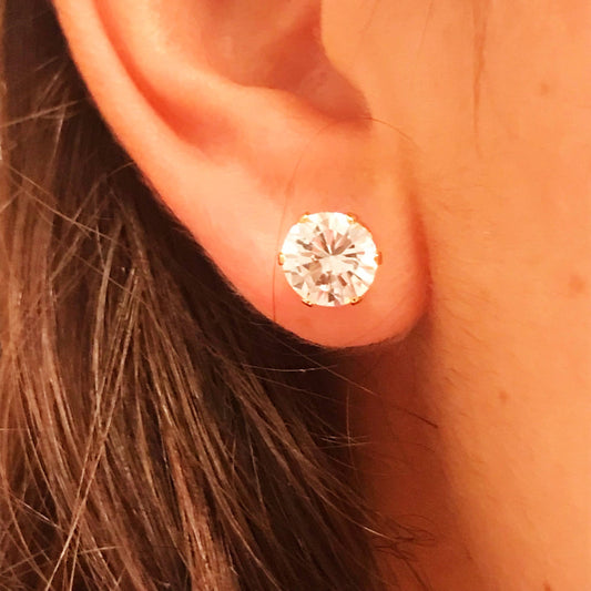 18KT Gold Filled Earrings, Gold Filled CZ Stud Earrings | 8mm Cubic Zirconia Everyday Sparkle by HAUS OF MONOGRAM
