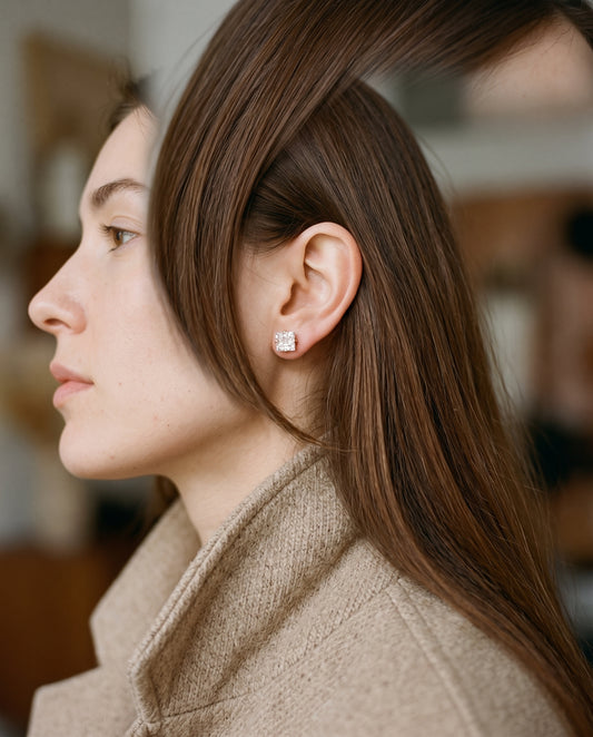 Gold Filled CZ Studs worn by a model