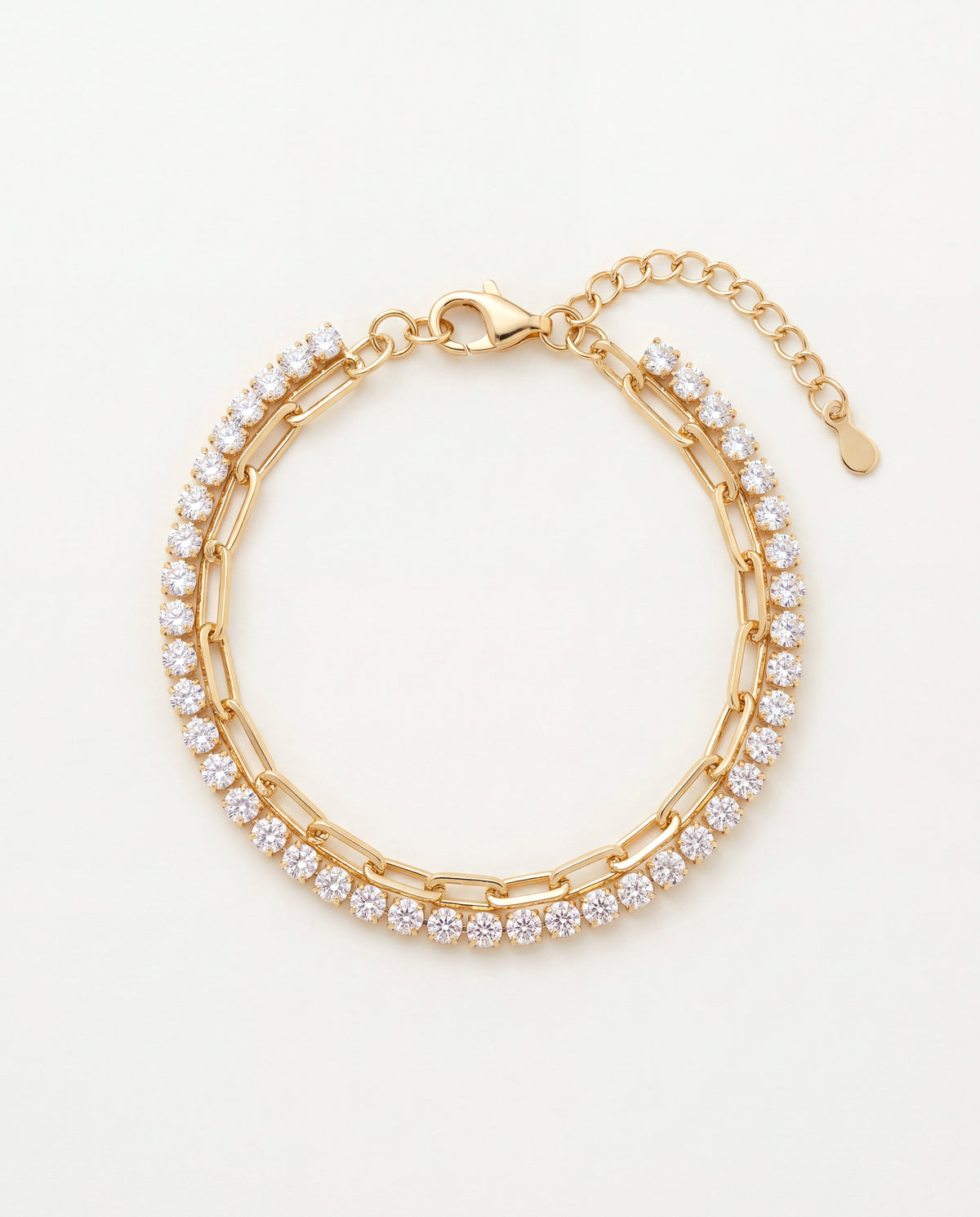 18KT Gold Filled Bracelets, Gold Filled CZ Tennis & Paperclip Bracelet | Sparkle Meets Edge by HAUS OF MONOGRAM