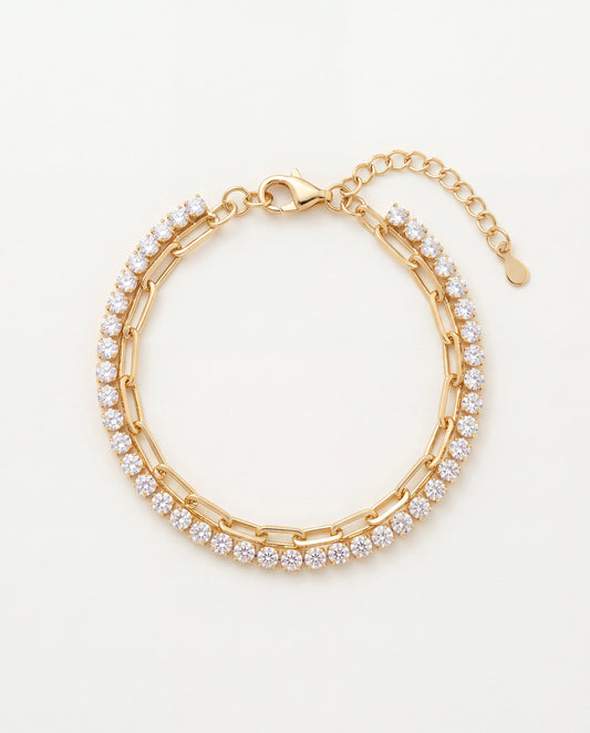 18KT Gold Filled Bracelets, Gold Filled CZ Tennis & Paperclip Bracelet | Sparkle Meets Edge by HAUS OF MONOGRAM