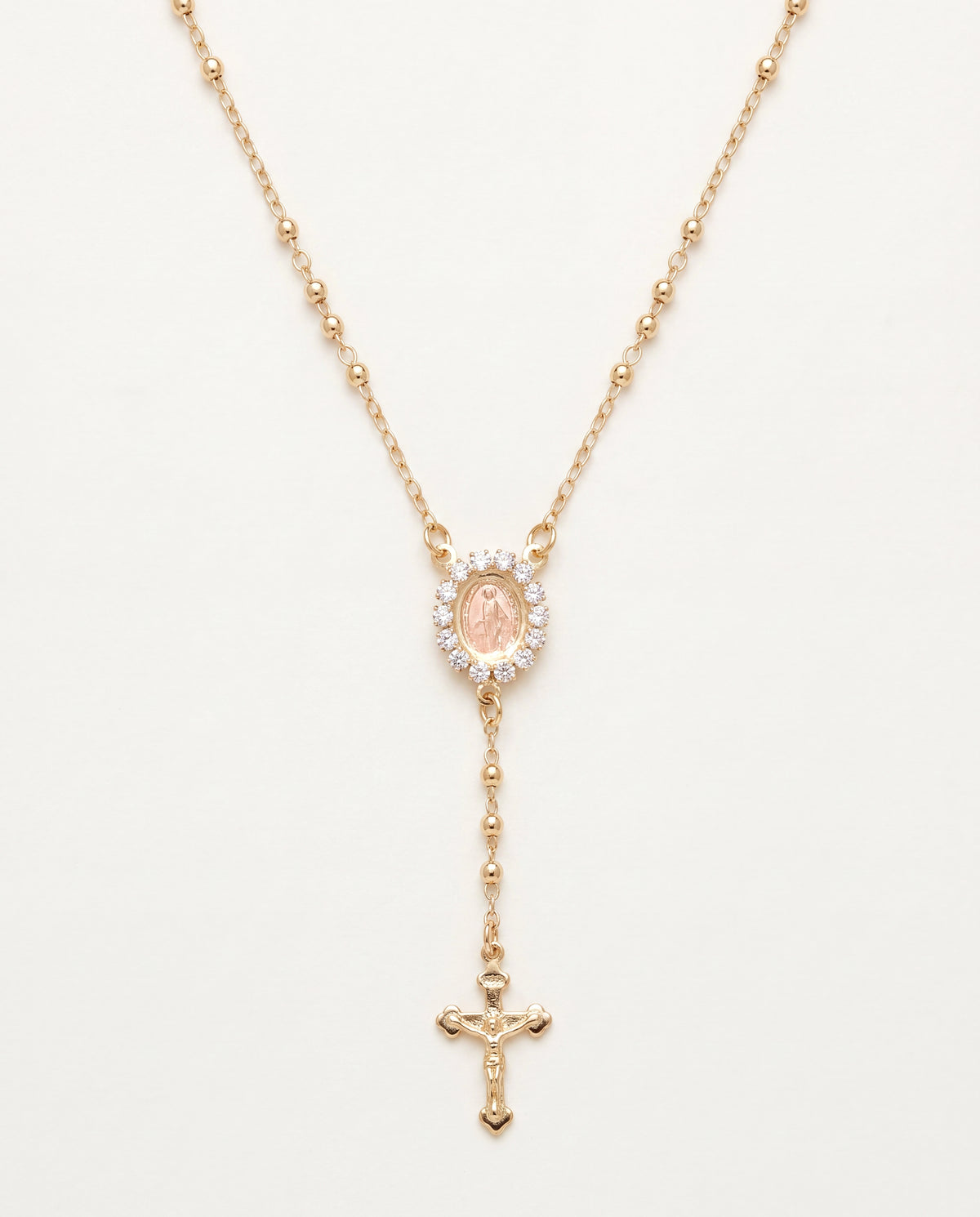 18KT Gold Filled Necklaces, Gold Filled CZ Virgin Mary Rosary Necklace | 18" Our Lady of Guadalupe Chain by HAUS OF MONOGRAM