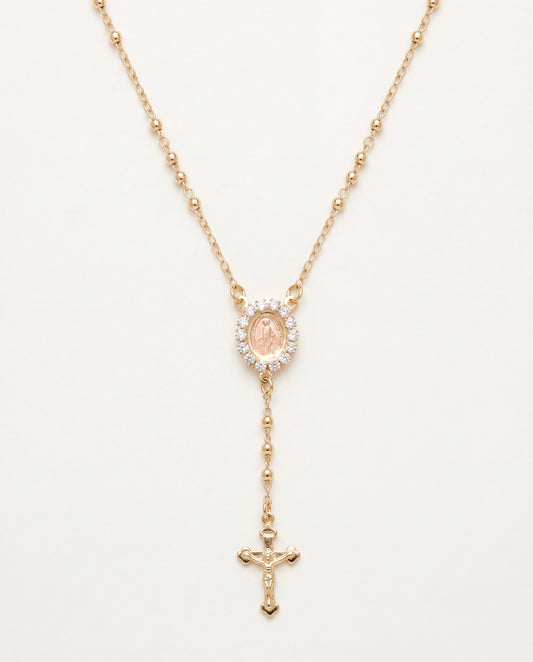 18KT Gold Filled Necklaces, Gold Filled CZ Virgin Mary Rosary Necklace | 18" Our Lady of Guadalupe Chain by HAUS OF MONOGRAM