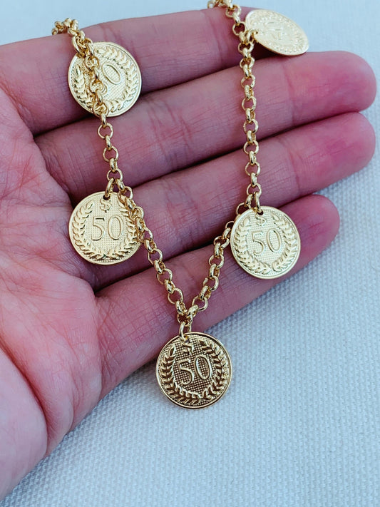 18KT Gold Filled Bracelets, Gold Filled Dangling Coin Bracelet | Chic Everyday Charm by HAUS OF MONOGRAM