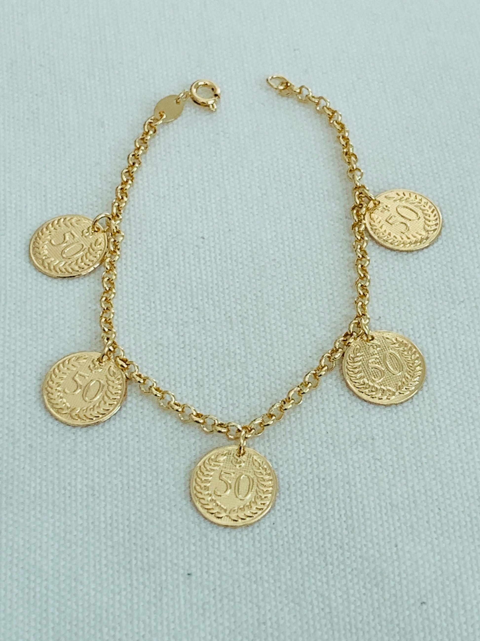 18KT Gold Filled Bracelets, Gold Filled Dangling Coin Bracelet | Chic Everyday Charm by HAUS OF MONOGRAM