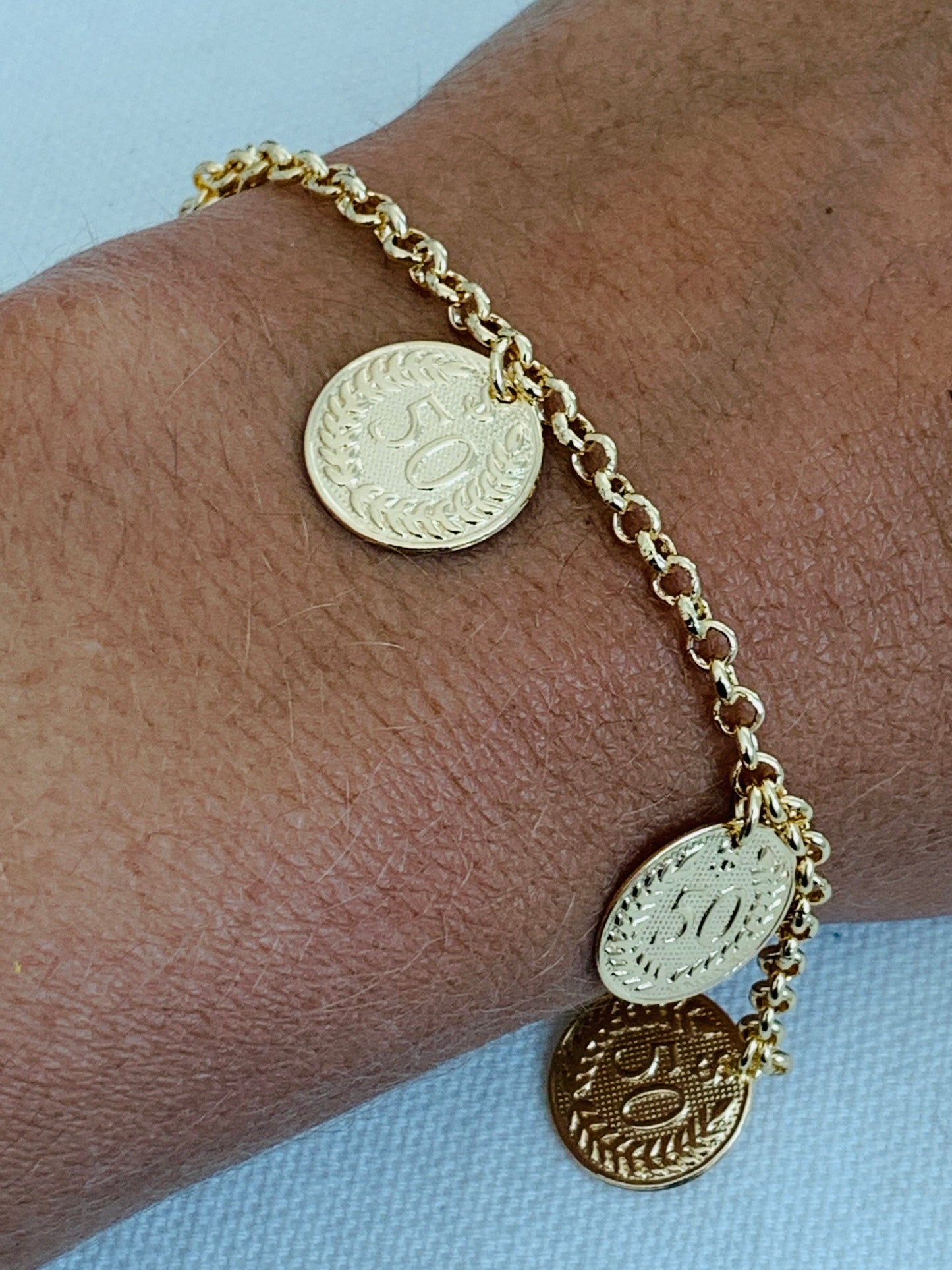 18KT Gold Filled Bracelets, Gold Filled Dangling Coin Bracelet | Chic Everyday Charm by HAUS OF MONOGRAM
