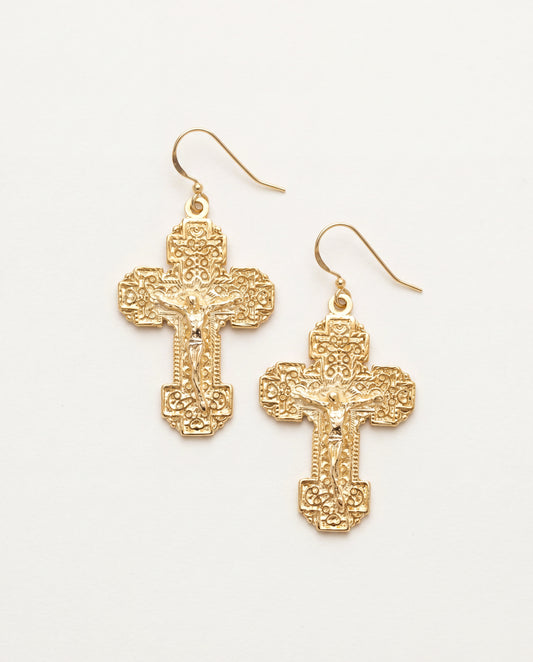 18KT Gold Filled Earrings, Gold Filled Dangling Cross Earrings | Faithful Everyday Style by HAUS OF MONOGRAM
