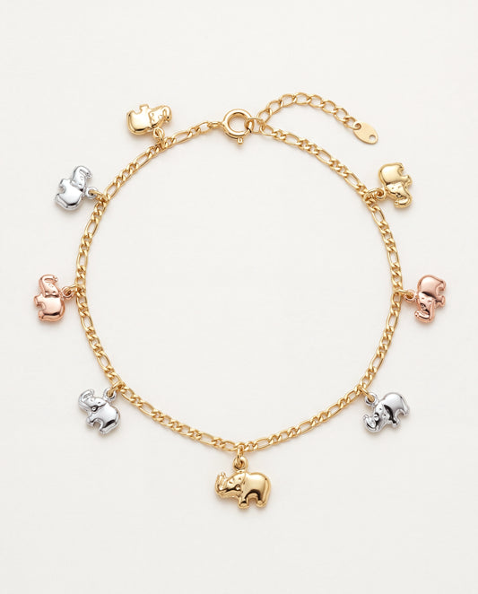 18KT Gold Filled Anklets, Gold Filled Dangling Elephant Anklet | 10" + 2" Adjustable 18kt Good Luck Charm Chain by HAUS OF...