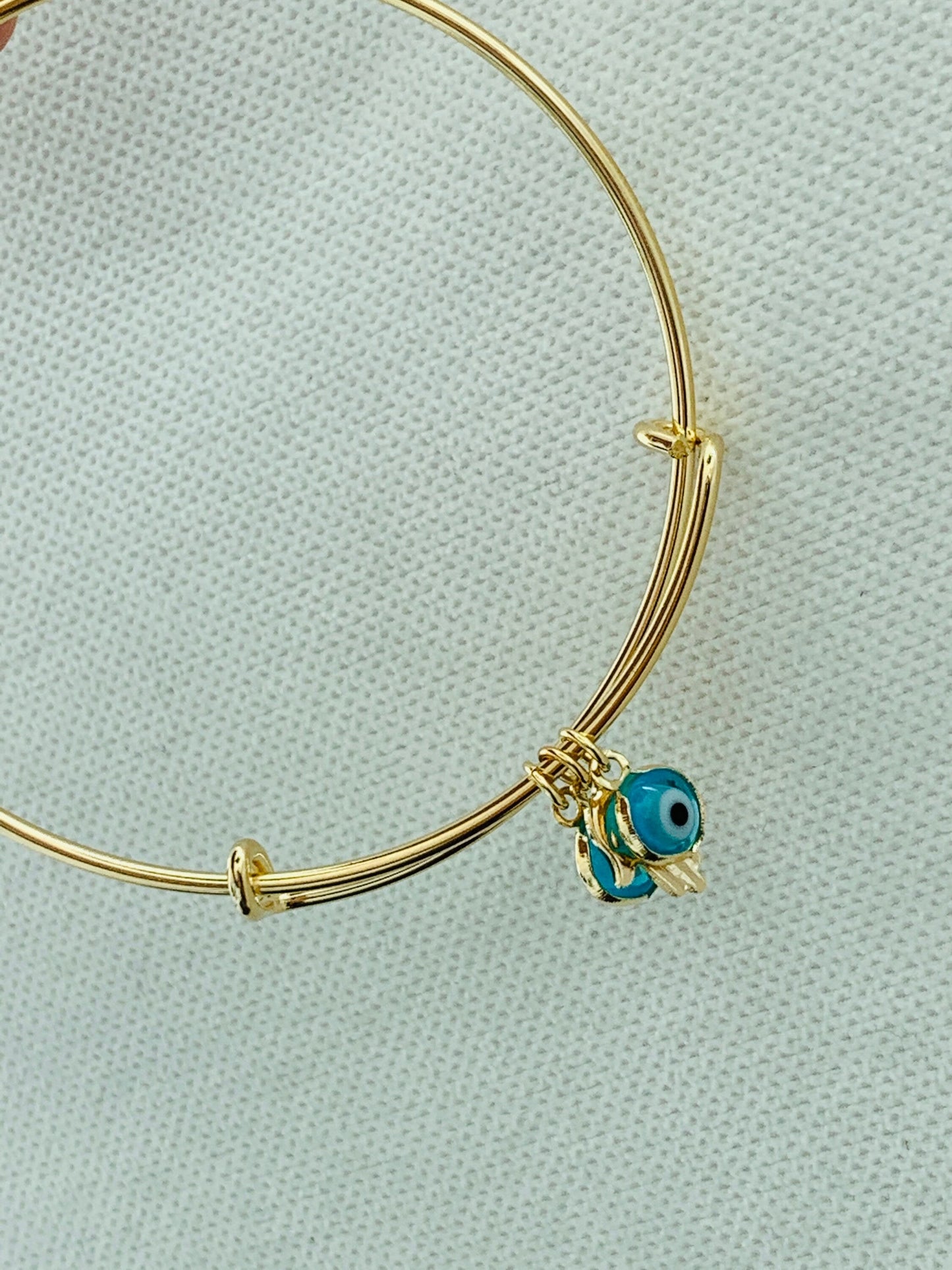18KT Gold Filled Bangles, Gold Filled Dangling Evil Eye & Hamsa Bangle | Spiritual Protection Jewelry by HAUS OF MONOGRAM