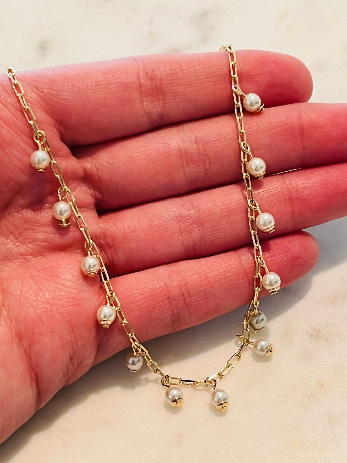 18KT Gold Filled Necklaces, Gold Filled Dangling Pearl Necklace | 2mm Dainty Accent by HAUS OF MONOGRAM