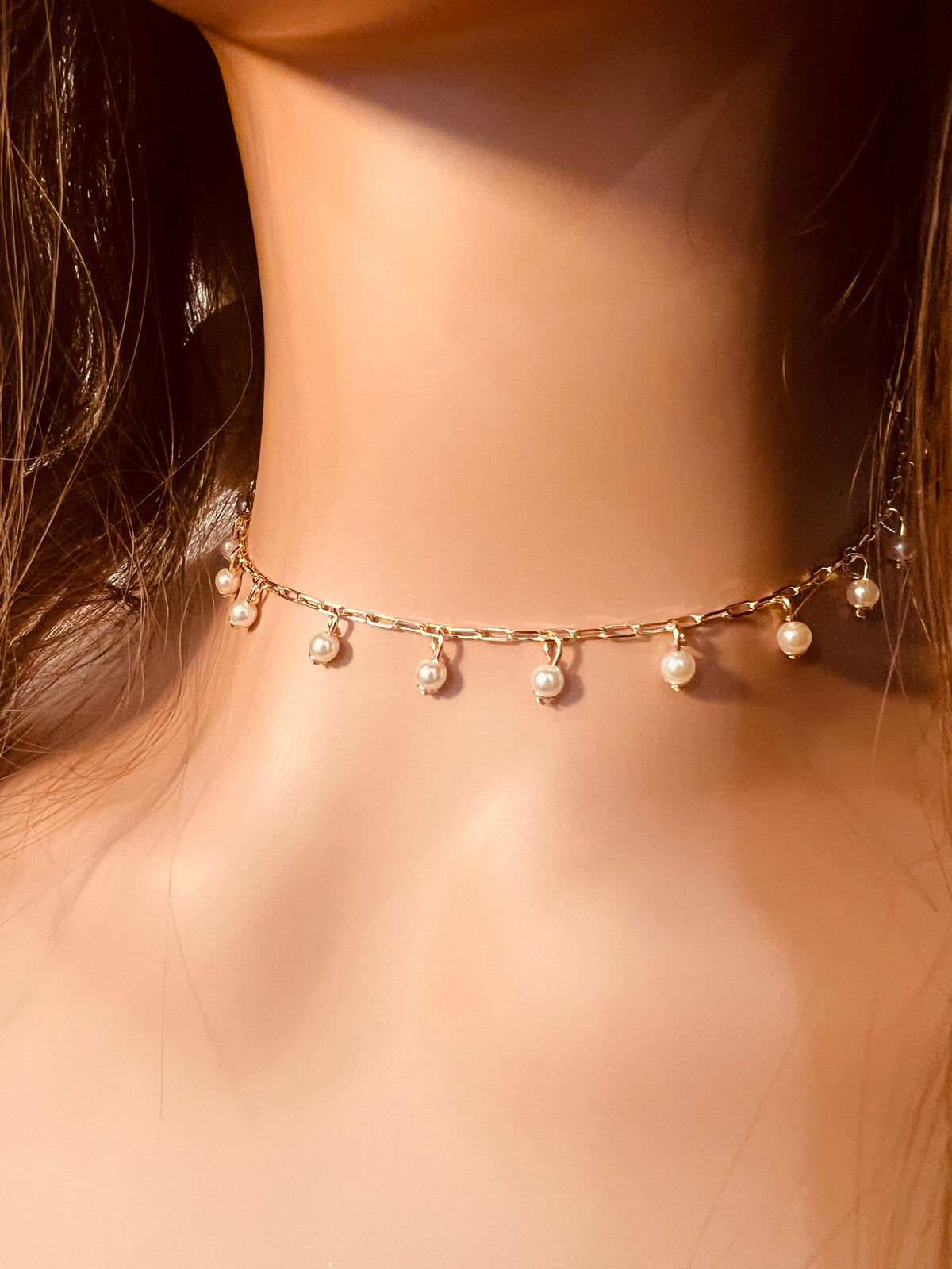 18KT Gold Filled Necklaces, Gold Filled Dangling Pearl Necklace | 2mm Dainty Accent by HAUS OF MONOGRAM