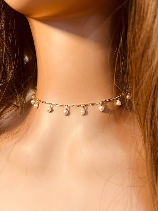 Gold Filled Dangling Pearl Necklace | 2mm Dainty Accent by HAUS OF MONOGRAM - Necklaces, 13.5" + Ext., HOM-1-6152-B-14