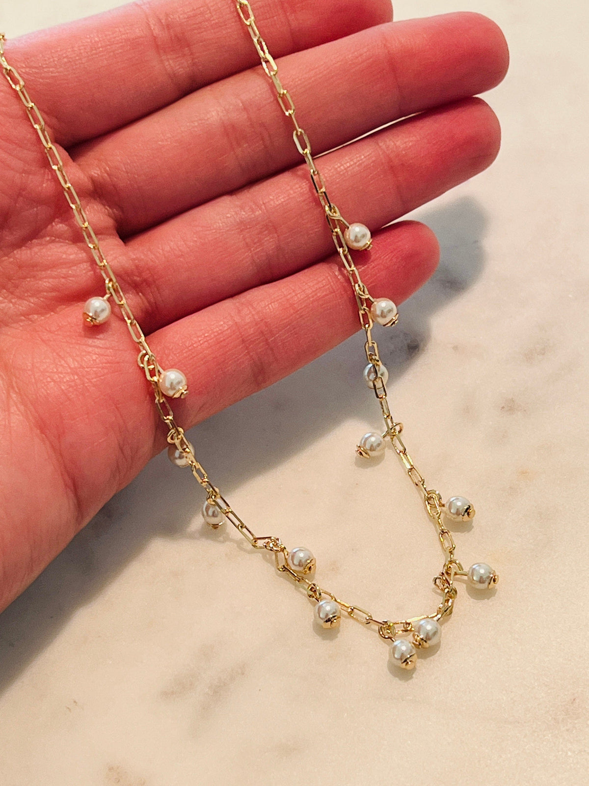 18KT Gold Filled Necklaces, Gold Filled Dangling Pearl Necklace | 2mm Dainty Accent by HAUS OF MONOGRAM
