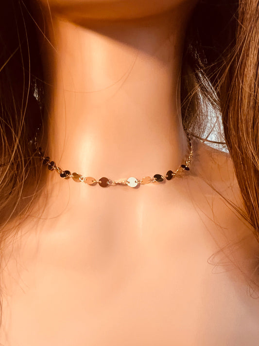 18KT Gold Filled Necklaces, Gold Filled Disc Choker | 6mm Flat Coin Layering Chain by HAUS OF MONOGRAM