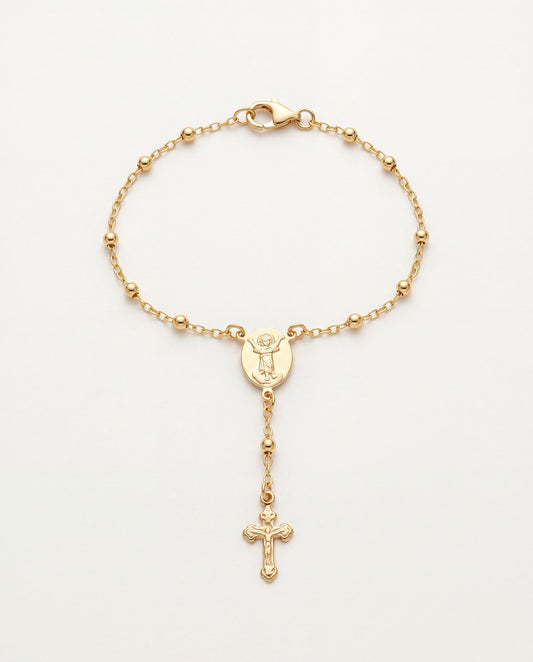 18KT Gold Filled Bracelets, Gold Filled Divine Child Rosary Bracelet | 7.75" Faith Charm by HAUS OF MONOGRAM