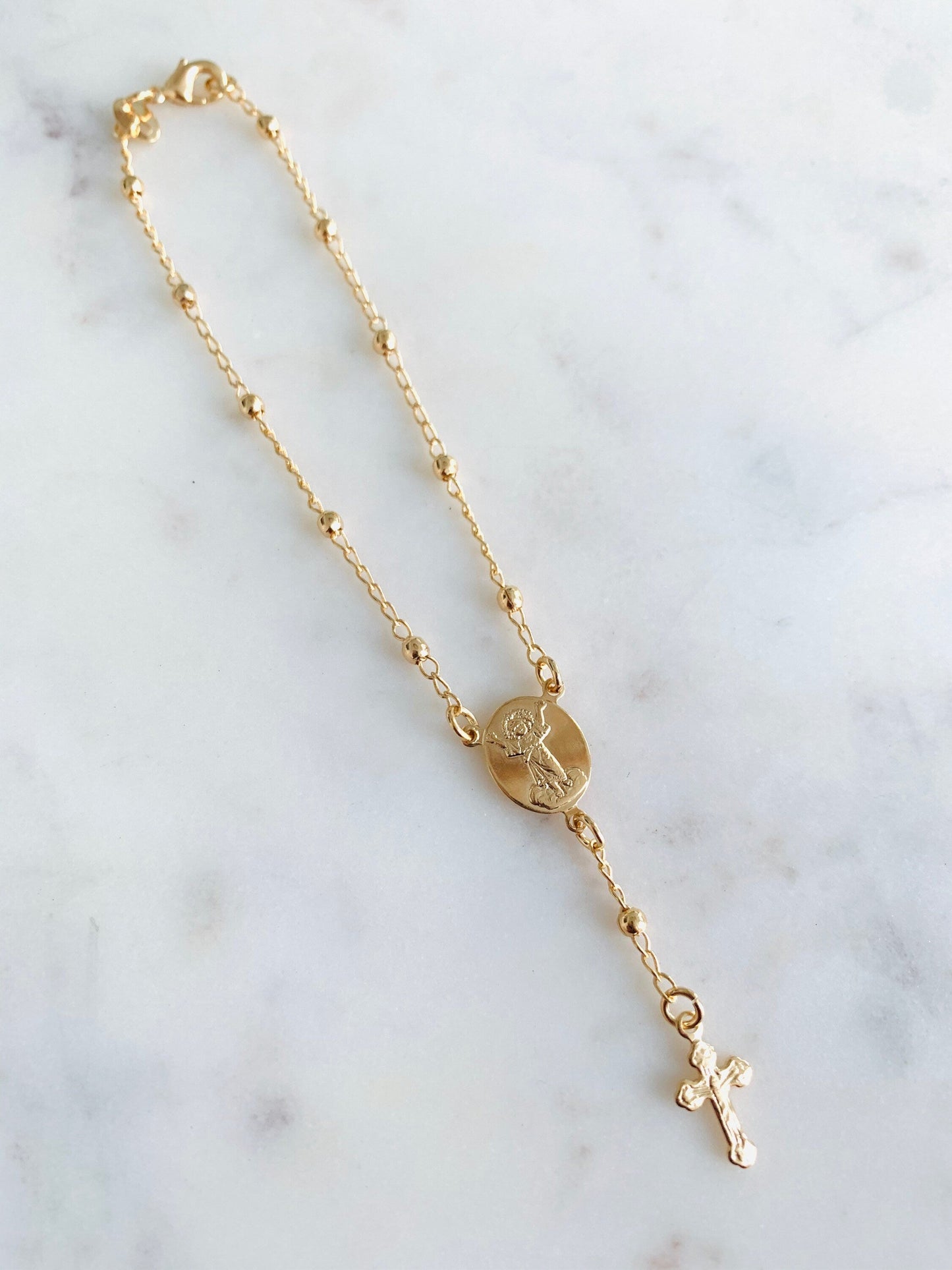 18KT Gold Filled Bracelets, Gold Filled Divine Child Rosary Bracelet | 7.75" Faith Charm by HAUS OF MONOGRAM
