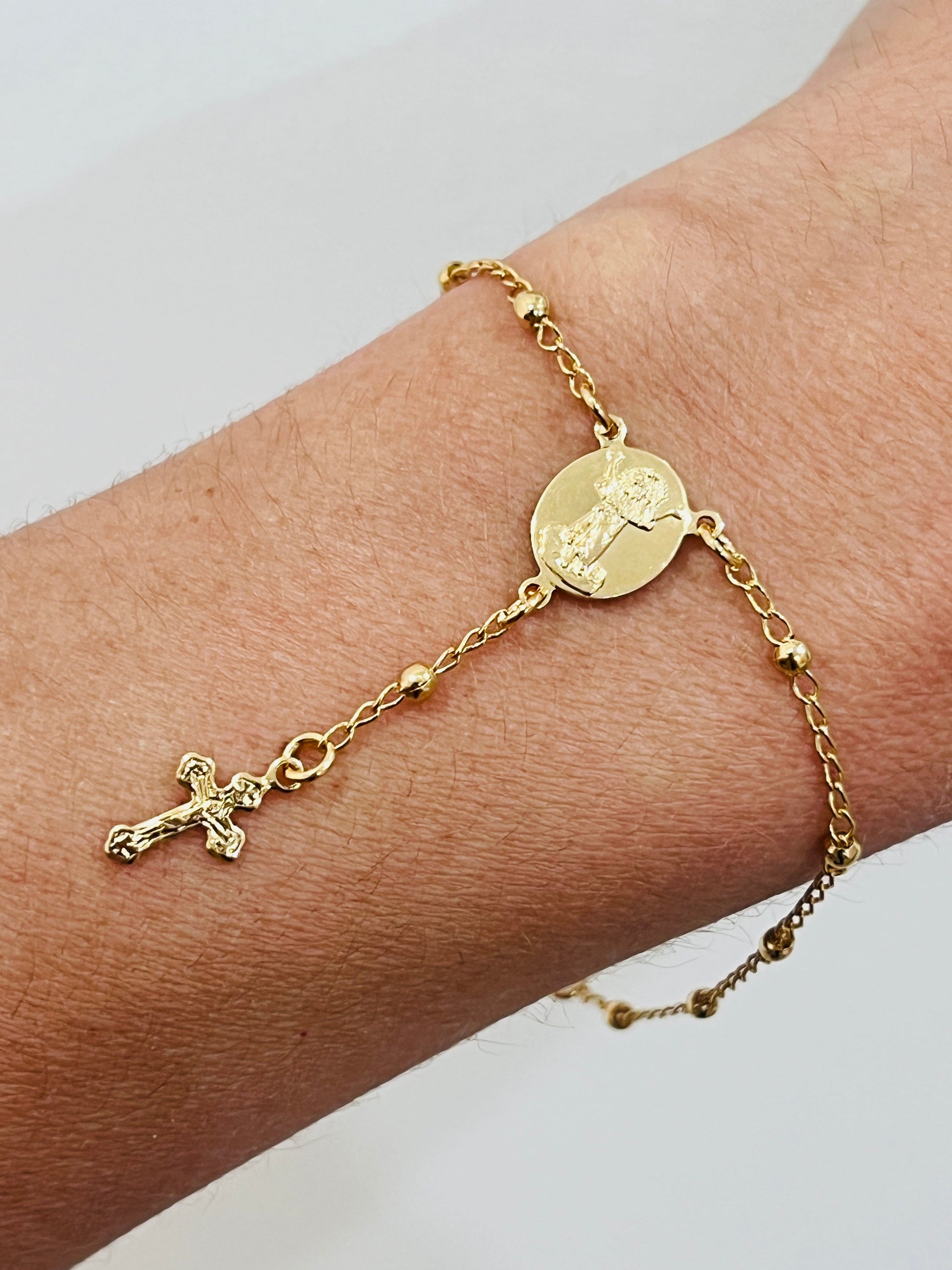 18KT Gold Filled Bracelets, Gold Filled Divine Child Rosary Bracelet | 7.75" Faith Charm by HAUS OF MONOGRAM