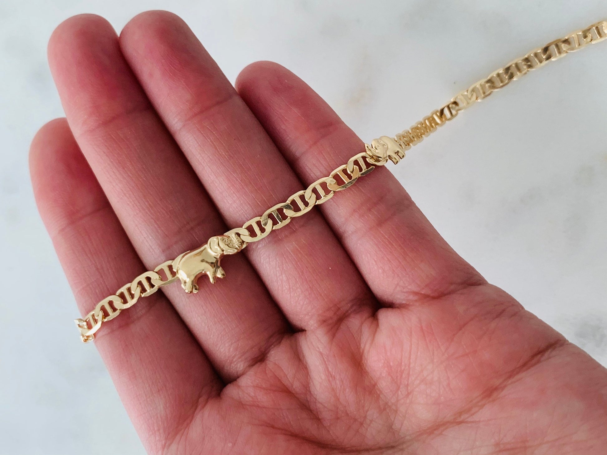 18KT Gold Filled Bracelets, Gold Filled Elephant Bracelet | Mariner Chain with Lucky Charm by HAUS OF MONOGRAM