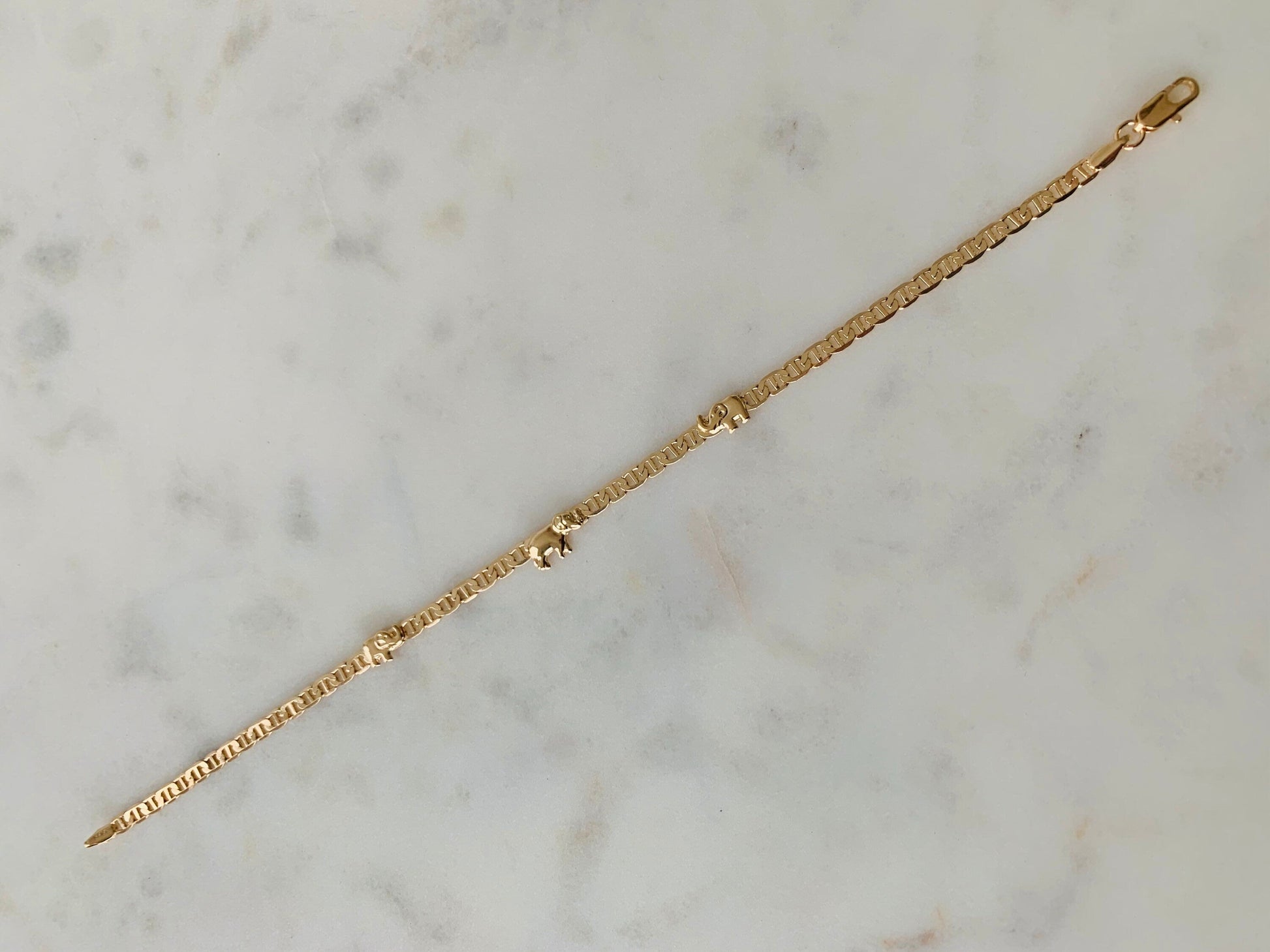 18KT Gold Filled Bracelets, Gold Filled Elephant Bracelet | Mariner Chain with Lucky Charm by HAUS OF MONOGRAM