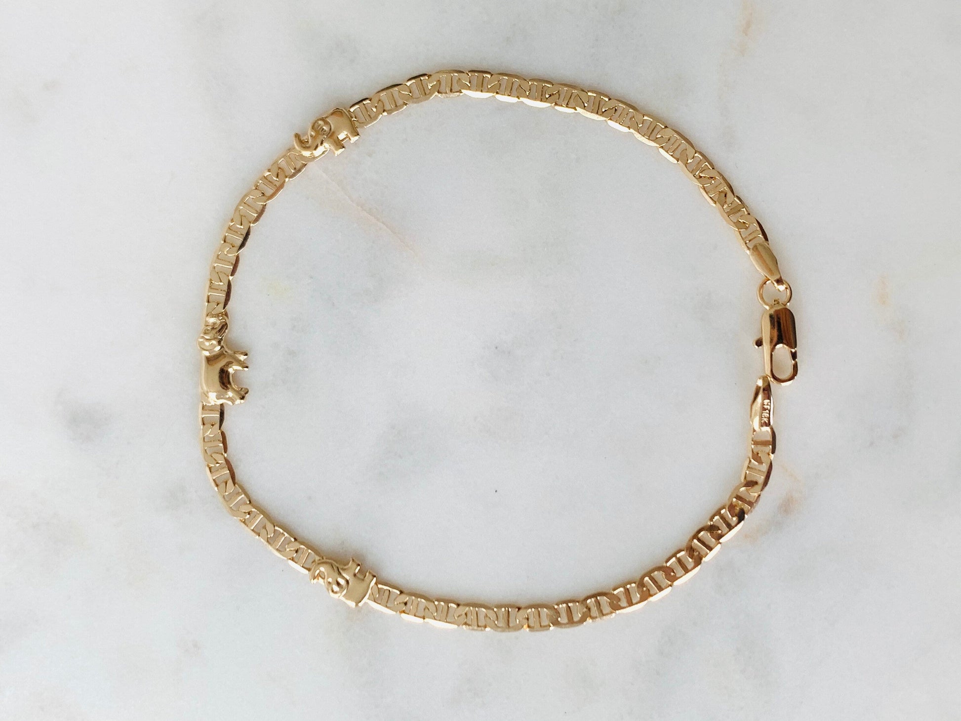 18KT Gold Filled Bracelets, Gold Filled Elephant Bracelet | Mariner Chain with Lucky Charm by HAUS OF MONOGRAM
