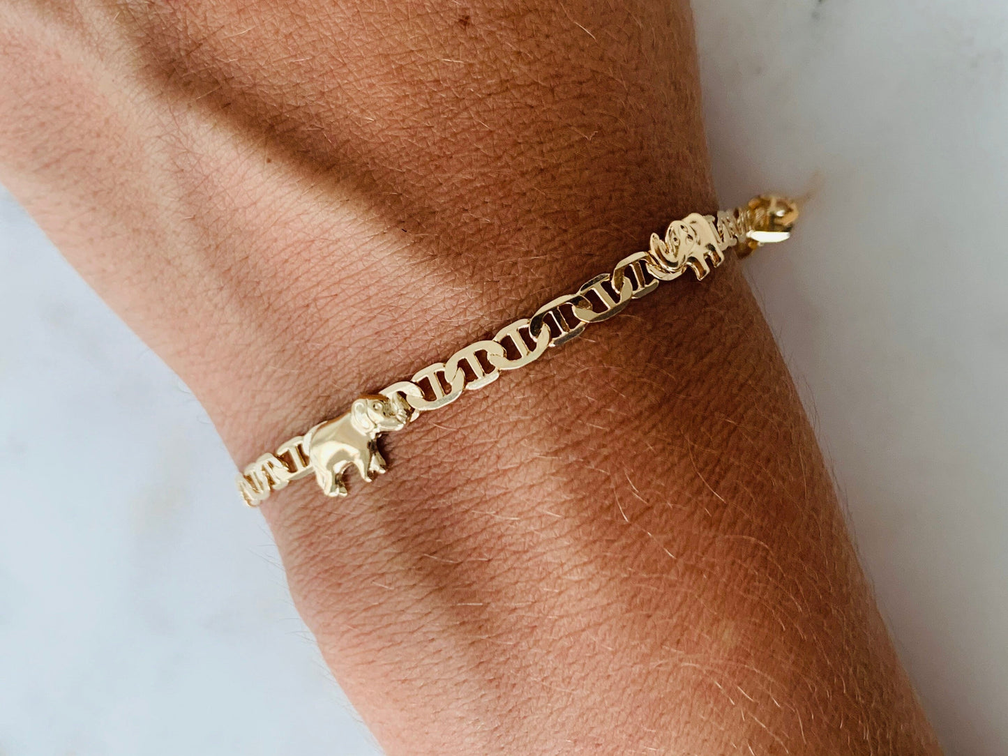 18KT Gold Filled Bracelets, Gold Filled Elephant Bracelet | Mariner Chain with Lucky Charm by HAUS OF MONOGRAM