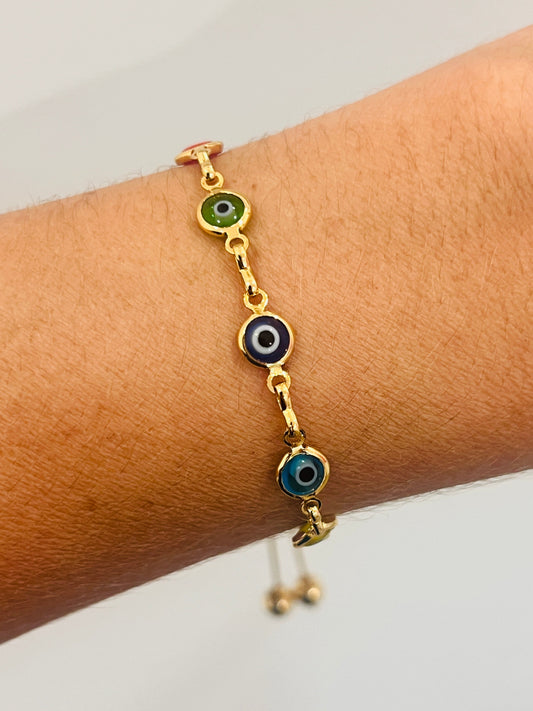 18KT Gold Filled Bracelets, Gold Filled Evil Eye Adjustable Bracelet | Dainty Protection Piece by HAUS OF MONOGRAM