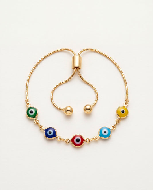 18KT Gold Filled Bracelets, Gold Filled Evil Eye Adjustable Bracelet | Dainty Protection Piece by HAUS OF MONOGRAM