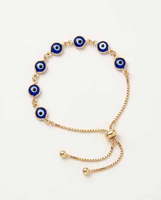 18KT Gold Filled Bracelets, Gold Filled Evil Eye Bracelet | Adjustable Gold Charm by HAUS OF MONOGRAM