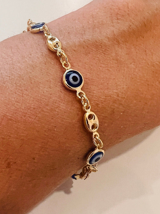 18KT Gold Filled Bracelets, Gold Filled Evil Eye Bracelet | 18kt Dainty Protective Charm by HAUS OF MONOGRAM