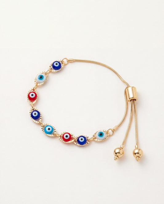 18KT Gold Filled Bracelets, Gold Filled Evil Eye Bracelet | Adjustable Dainty Charm by HAUS OF MONOGRAM