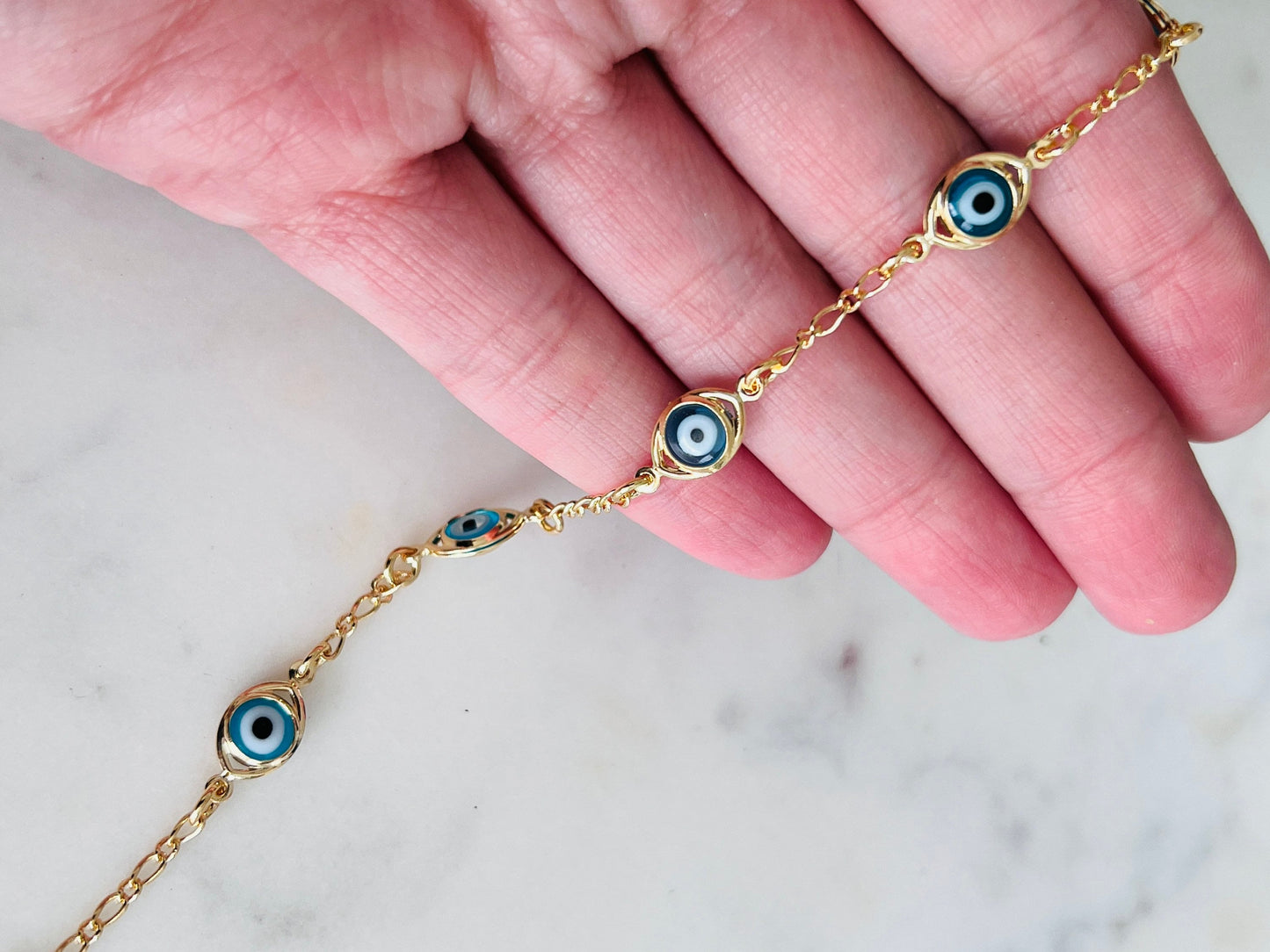 18KT Gold Filled Bracelets, Gold Filled Evil Eye Bracelet | Light Blue or Multicolor by HAUS OF MONOGRAM