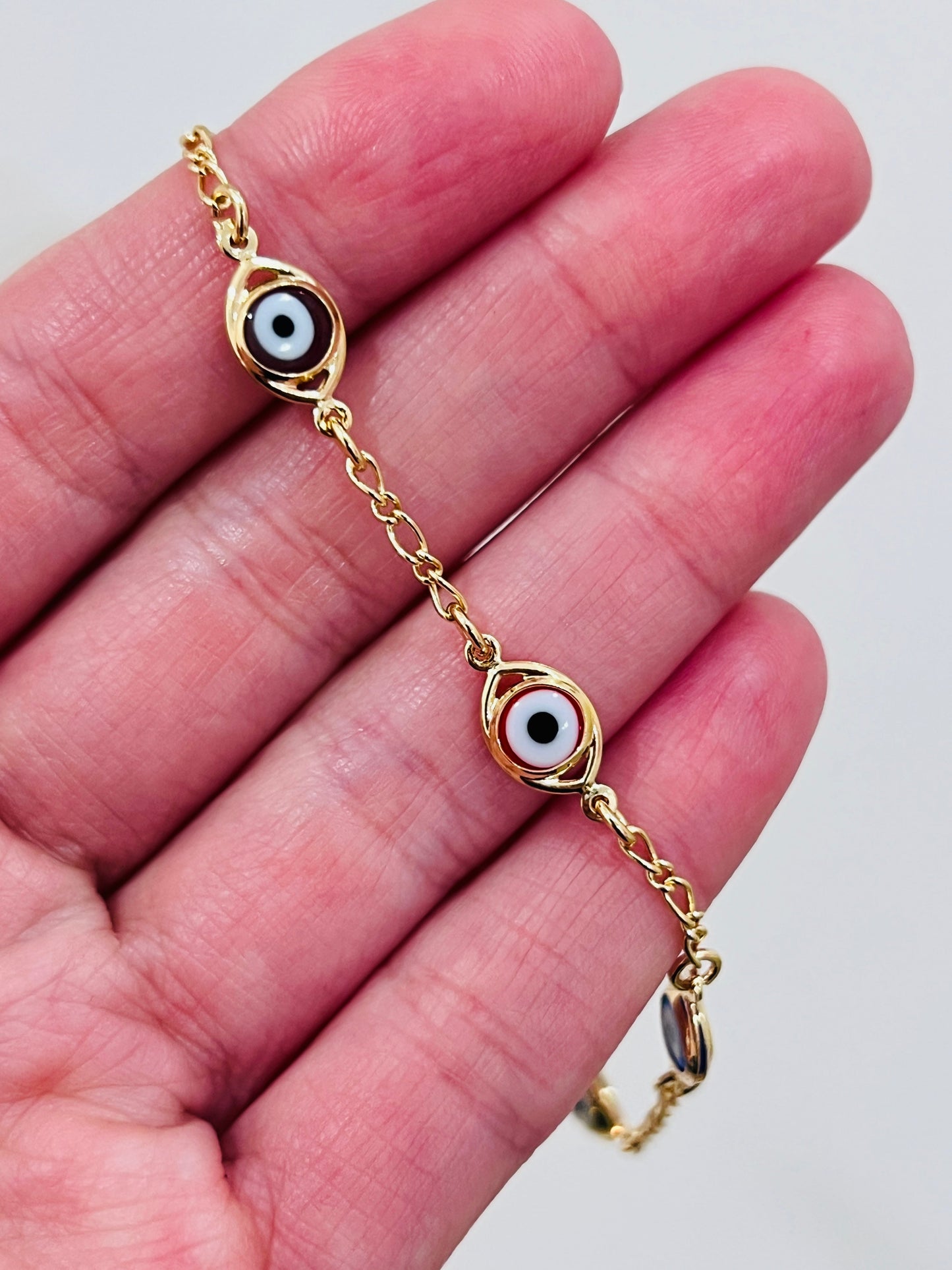 18KT Gold Filled Bracelets, Gold Filled Evil Eye Bracelet | Light Blue or Multicolor by HAUS OF MONOGRAM