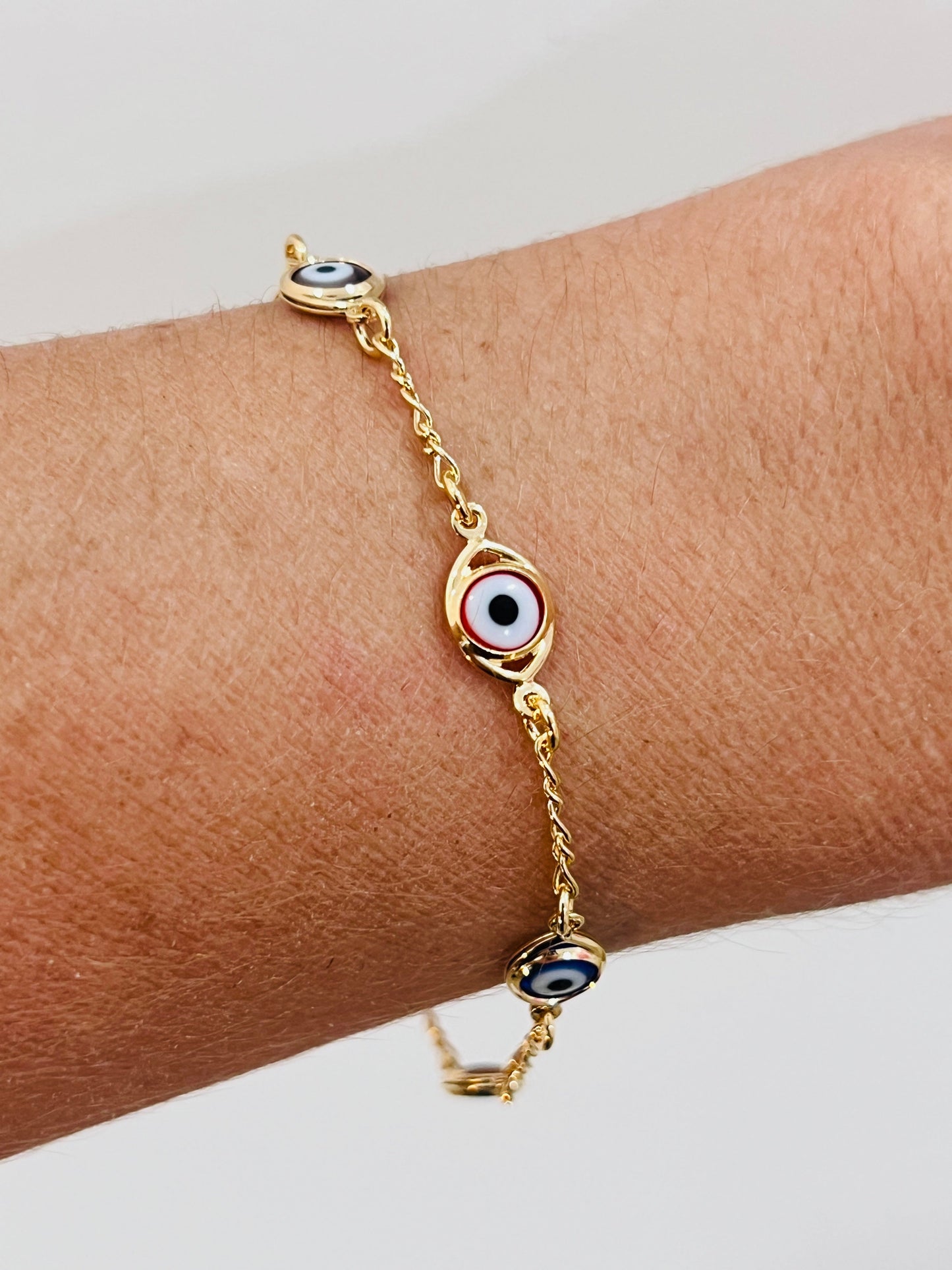 18KT Gold Filled Bracelets, Gold Filled Evil Eye Bracelet | Light Blue or Multicolor by HAUS OF MONOGRAM