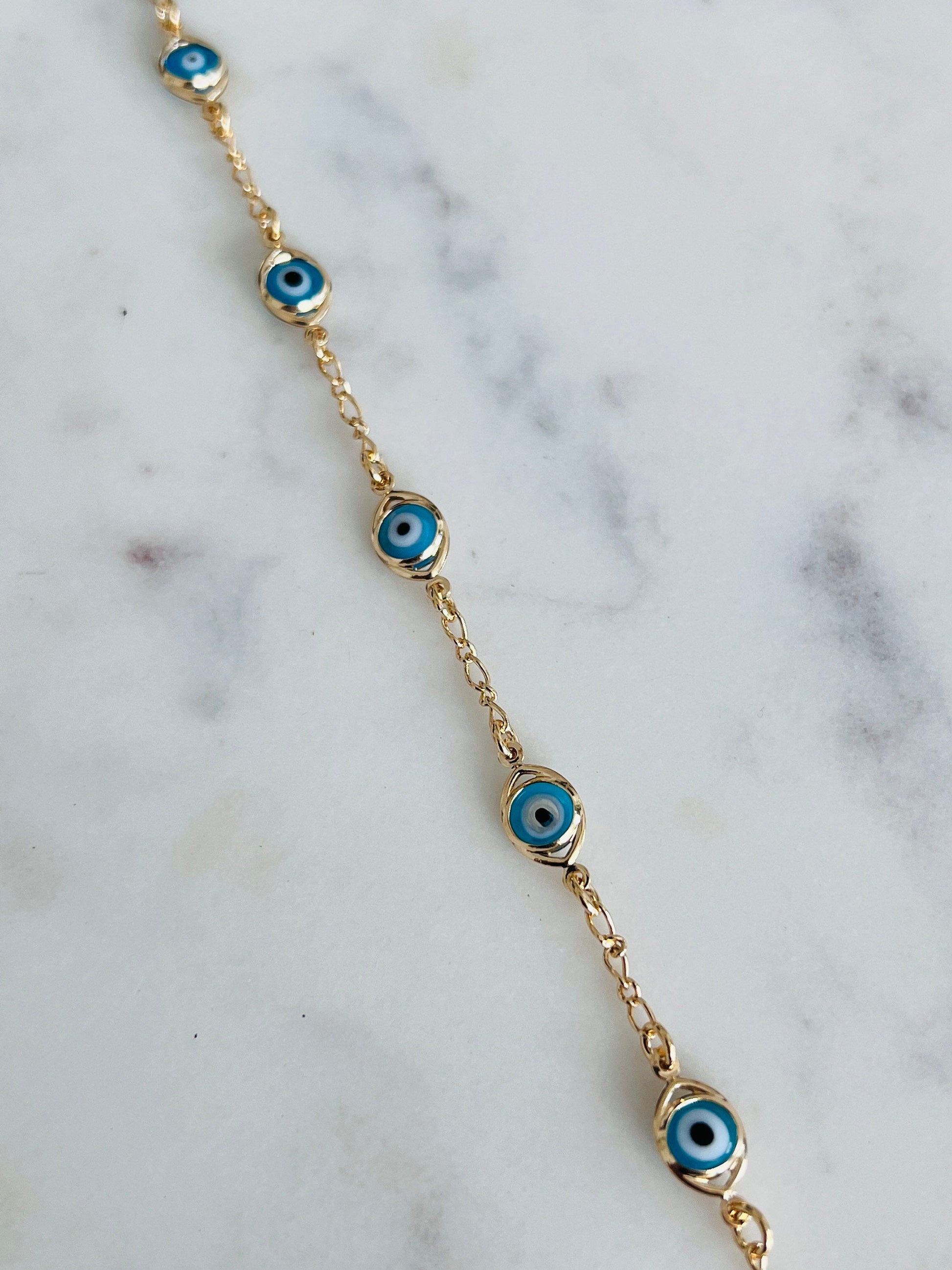 18KT Gold Filled Bracelets, Gold Filled Evil Eye Bracelet | Light Blue or Multicolor by HAUS OF MONOGRAM