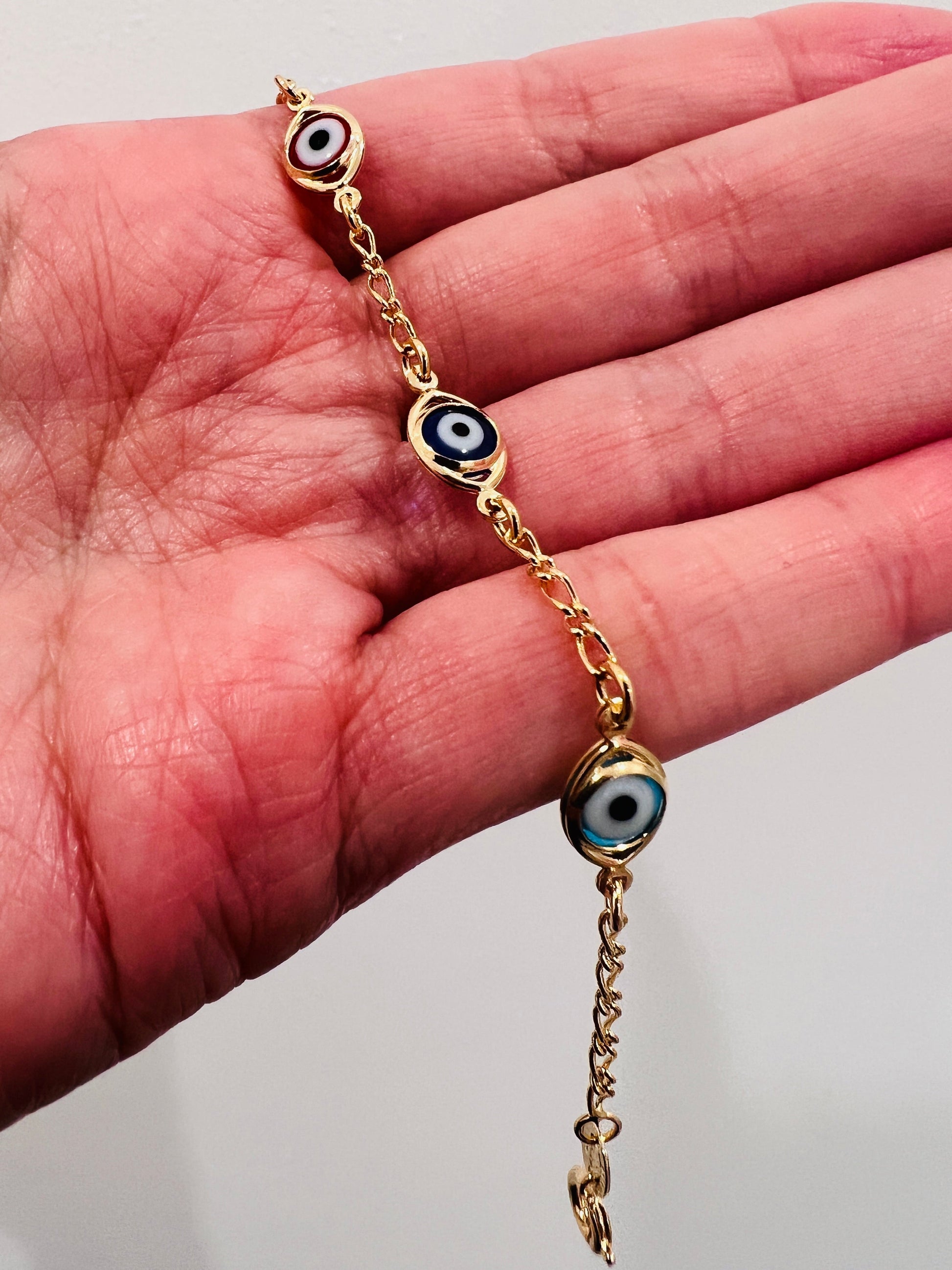 18KT Gold Filled Bracelets, Gold Filled Evil Eye Bracelet | Light Blue or Multicolor by HAUS OF MONOGRAM