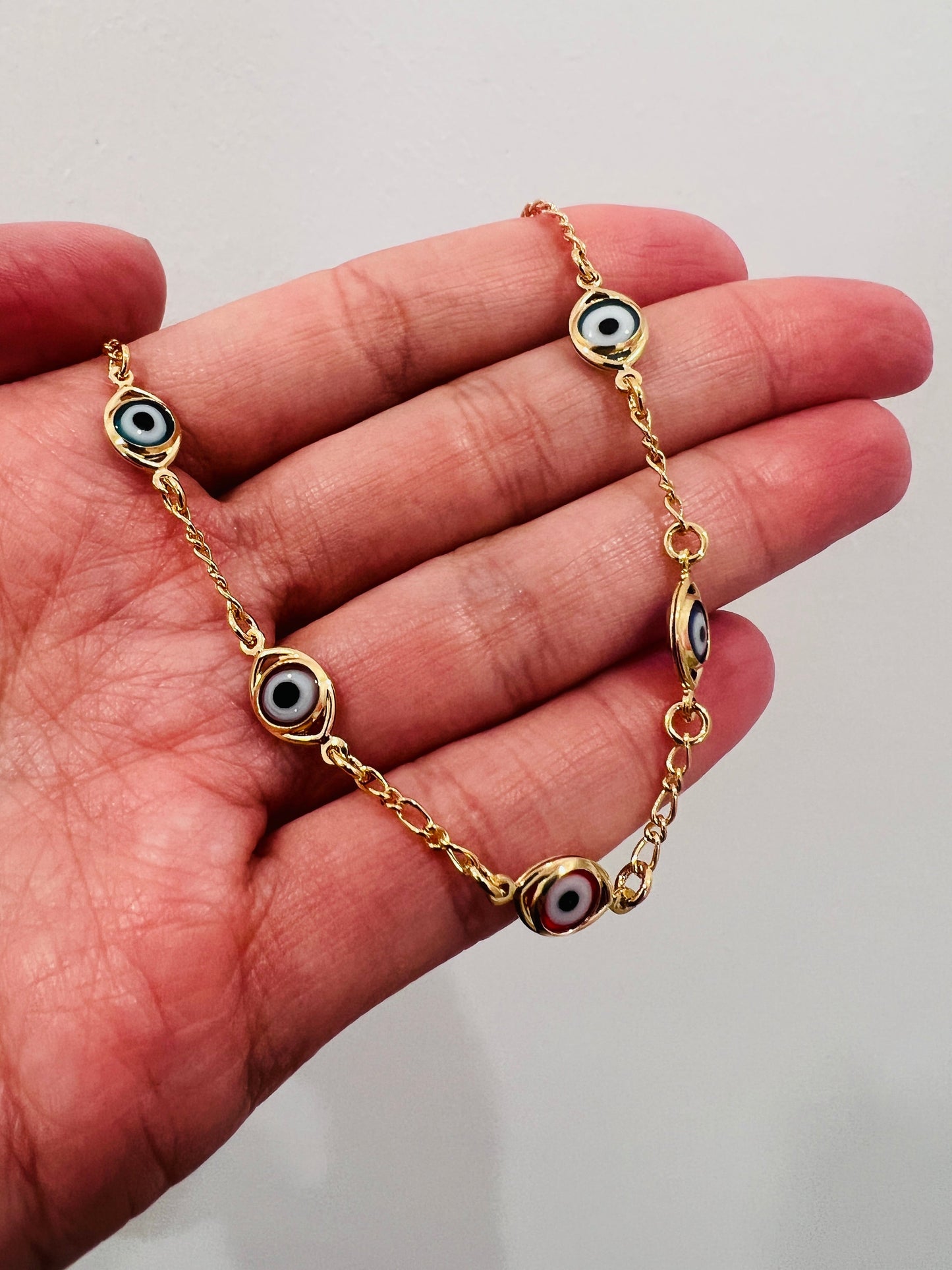 18KT Gold Filled Bracelets, Gold Filled Evil Eye Bracelet | Light Blue or Multicolor by HAUS OF MONOGRAM