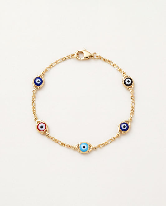 18KT Gold Filled Bracelets, Gold Filled Evil Eye Bracelet | Light Blue or Multicolor by HAUS OF MONOGRAM