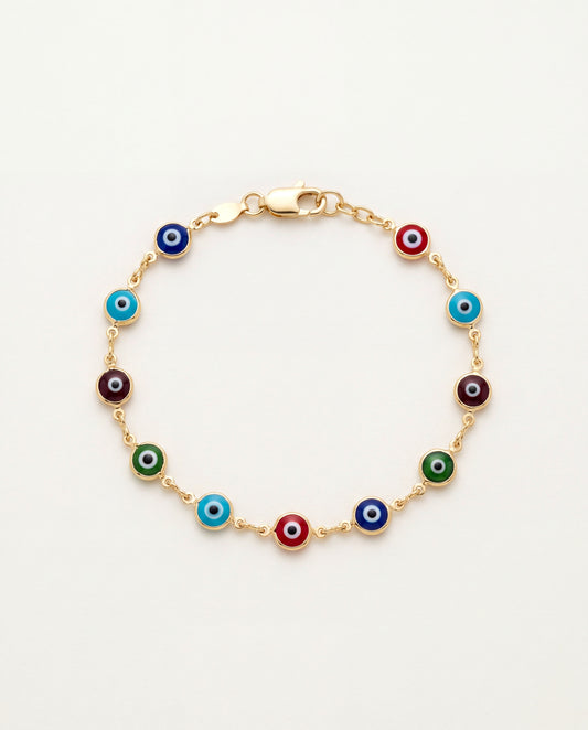 18KT Gold Filled Anklets, Gold Filled Multicolor Evil Eye Anklet | Size: 9.75" | 6mm Charms by HAUS OF MONOGRAM