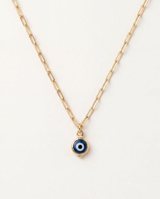 18KT Gold Filled Necklaces, Gold Filled Evil Eye Charm Necklace | Pendant Size 6mm x 8mm + Ring | 16" or 18" Length by HAU...