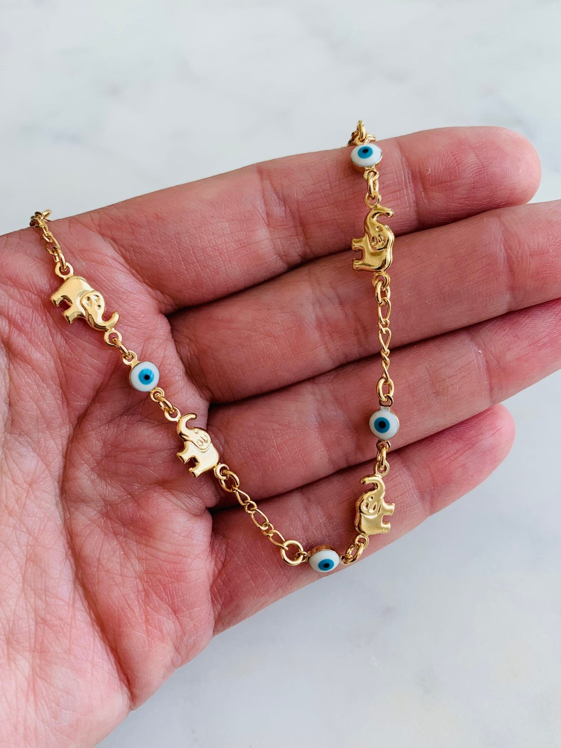 18KT Gold Filled Bracelets, Gold Filled Evil Eye & Elephant Bracelet | Lucky Charm Jewelry by HAUS OF MONOGRAM