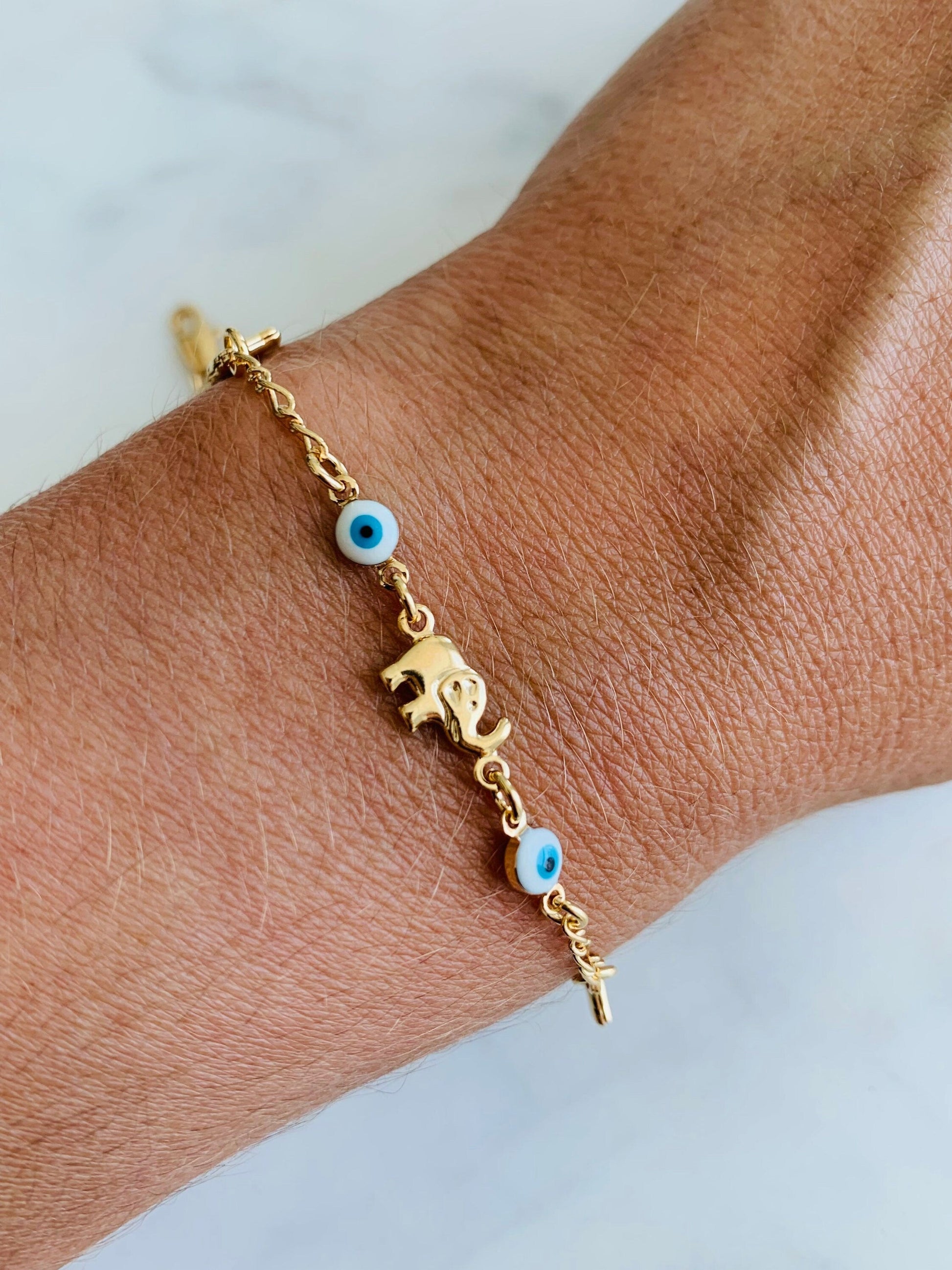 18KT Gold Filled Bracelets, Gold Filled Evil Eye & Elephant Bracelet | Lucky Charm Jewelry by HAUS OF MONOGRAM