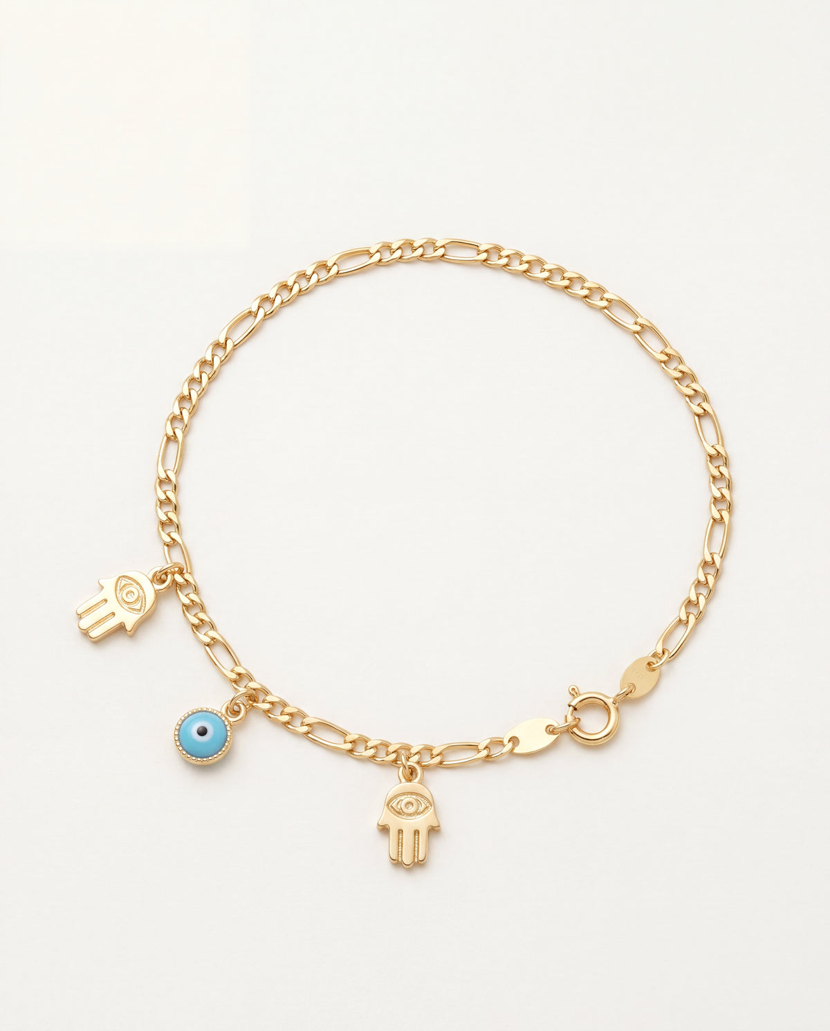 18KT Gold Filled Anklets, Gold Filled Evil Eye Hamsa Anklet | Size: 10" | 2mm Chain | 5.5mm Eye Charm by HAUS OF MONOGRAM